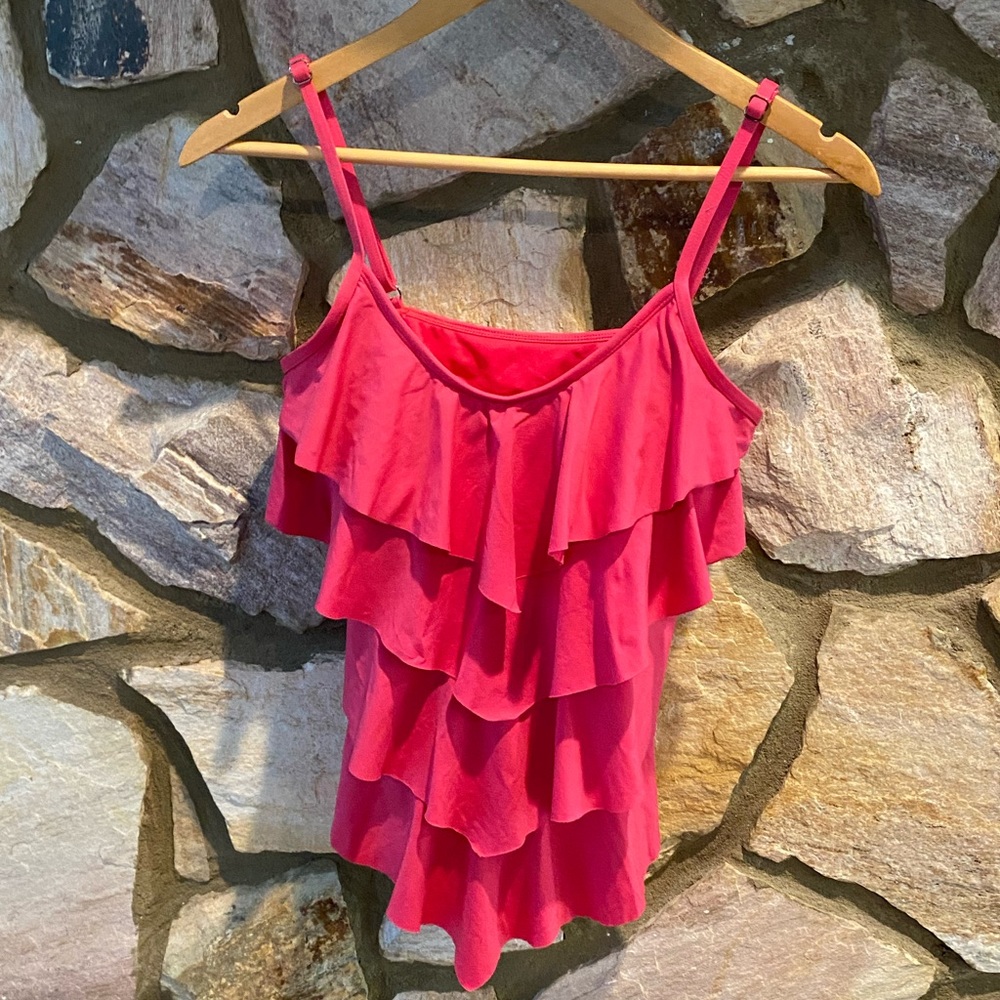Hot Pink Swim Top with Ruffles, Women’s Size Small
